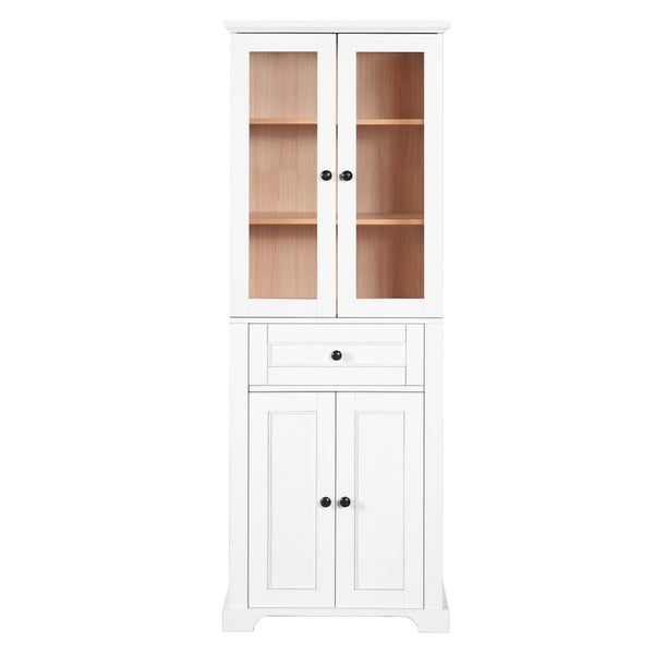 English Elm 67.57" Tall Matte Cabinet Vanity Combo with Glass Doors Soft-close Drawers Sink White N729P000033K