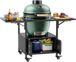 English Elm Outdoor Metal Kamado Grill Cart with Folding Prep Panels and Bottom Storage Compartment W3190P305785