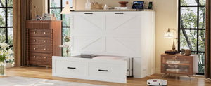 English Elm Full Farmhouse Murphy Cabinet Bed with Charging Station and Large Drawers, Space-Saving Guest Solution White 52.25 L x 26.25 W x 5.25 H N733S237853W