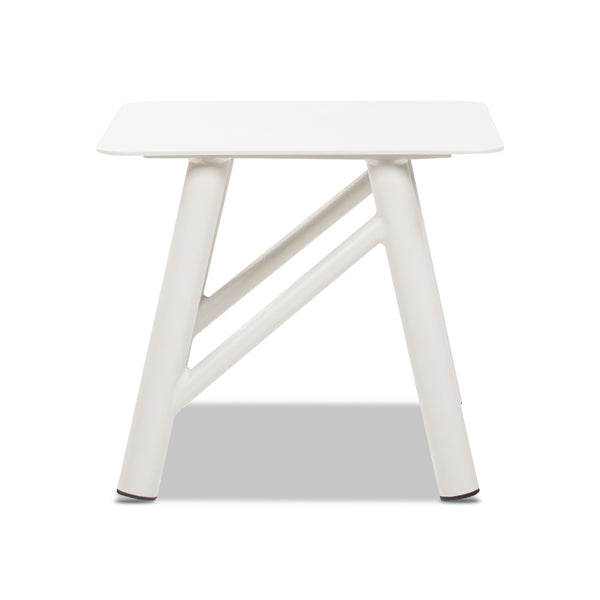 English Elm Jennifer Taylor Home - Atlas Light Beige 19.5" Square Outdoor Patio Side Table – Rust‑Resistant Aluminum, Matte Finish, Stable Design B2719P318948