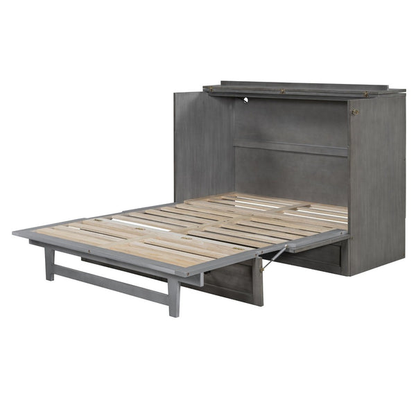 English Elm Full Size Murphy Bed Rattan Cabinet with Storage Drawers and Gold Hardware N708S00005AAE