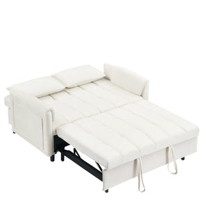English Elm 52 Beige Modern Velvet Sofa Pullout Bed, 3-in-1 Convertible 52" Loveseat for Small Spaces, Pillows & Storage Pockets W1658P266333