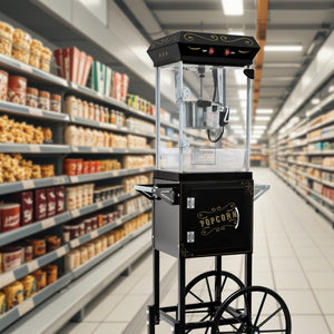 English Elm 6oz Retro Theater Popcorn Popper Cart with Stainless Kettle for Game Room Fun Black W2841P272024