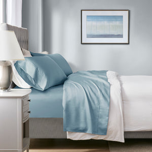JLA Home Madison Park - HeiQ Cooling Smart Temp Cotton Blend 4-Piece Sheet Set — Moisture-Wicking, Peached Ultra-Soft Finish Blue MP20-8946