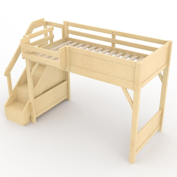 English Elm Twin Low Loft Bed Solid Pine Frame Kids Study Desk Blackboard Storage White Natural W1580S00547