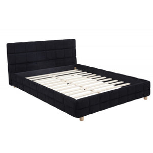 English Elm Modern Upholstered Bed Queen Platform Frame with Plush Grid Jute Fabric, Low-Profile Eco Chic Design Black 84 L x 11 W x 9 H B011S01858