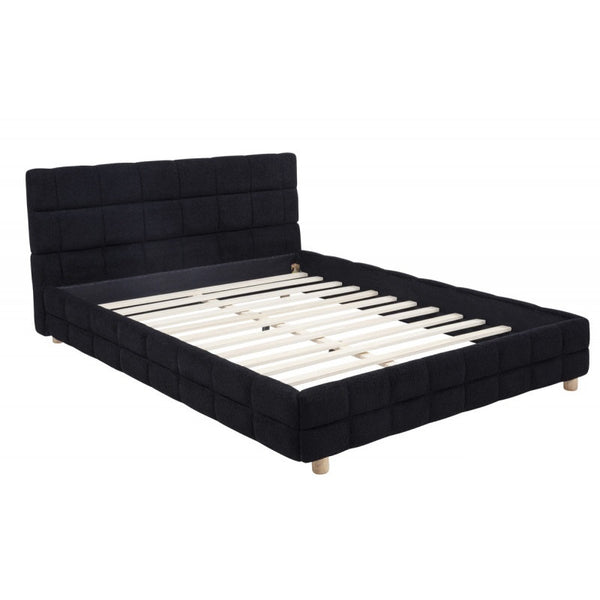 English Elm Modern Upholstered Bed Queen Platform Frame with Plush Grid Jute Fabric, Low-Profile Eco Chic Design Black 84 L x 11 W x 9 H B011S01858