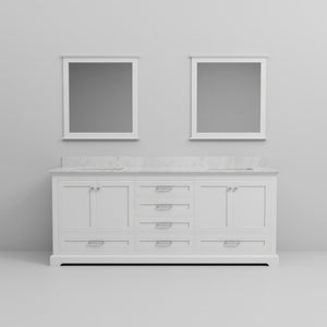 English Elm White Double Bath Vanity With Carrara Marble Top, Soft-Close Hardware, And Elegant Matching Mirrors B2731S00814-GIGA