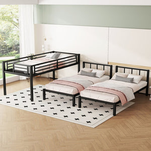 English Elm Twin Triple Bunk Bed Metal L-shaped Frame Sleeps Three Kids White Finish W1580S00438