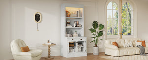 English Elm 83.4"Tall Modern Bookshelf Suite With Led Lighting - Stylish 2-Piece Storage For Home & Office Decor N751S059520K