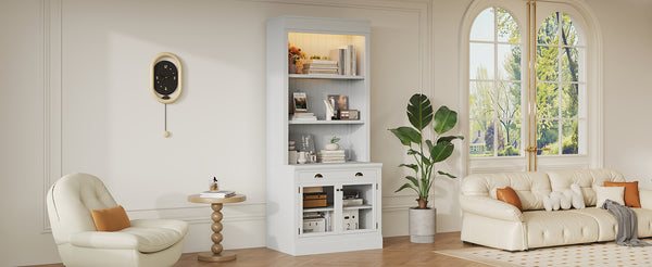 English Elm 83.4"Tall Modern Bookshelf Suite With Led Lighting - Stylish 2-Piece Storage For Home & Office Decor N751S059520K