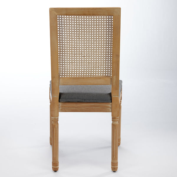 English Elm French Louis Dining Chair Set of 2 with Carved Solid Wood Frame, Rattan Back, Plush Foam Seating, 300lb Capacity Gray W1143P335057