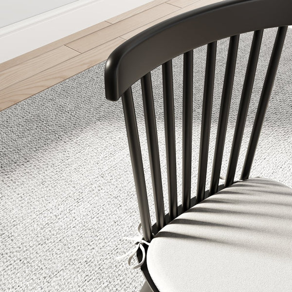 English Elm Farmhouse Solid Wood Kitchen Chairs Pair with Removable Washable Cushions and Ergonomic Windsor Backrest Black+Grey T3833P366667