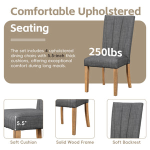 English Elm TOPMAX Solid Wood Extendable Dining Table Set for 6 with 18" Leaf, Trestle Legs, Cushioned Bench & Chairs Gray SP000089AAE