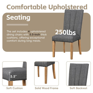 English Elm Topmax Farmhouse Extendable Rubberwood Dining Set Seats Six with Bench and Linen Chairs Brown+Gray N717S000089E