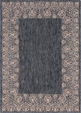 Unique Loom Outdoor Border Floral Border Machine Made Floral Rug Charcoal Gray, Beige/Gray 8' 0" x 11' 4"
