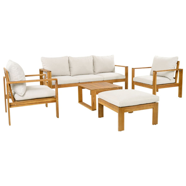 English Elm Outdoor Acacia Hardwood 5 Piece Sectional Patio Set with Water Repellent Cushions N757S554832B