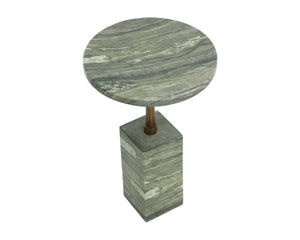 Sunpan MIZANI End Table - Sculptural Concrete Design with Dark Marble Look and Antique Brass Finish Green 112722