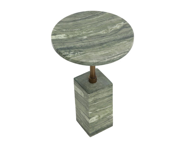 Sunpan MIZANI End Table - Sculptural Concrete Design with Dark Marble Look and Antique Brass Finish Green 112722