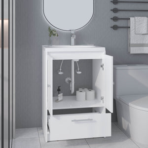 English Elm Bathroom Vanity Slim Sink Cabinet with Single Door, Engineered Wood, Space-Saving Modern Design White 34.25 L x 23.23 W x 13.39 H B097P350321