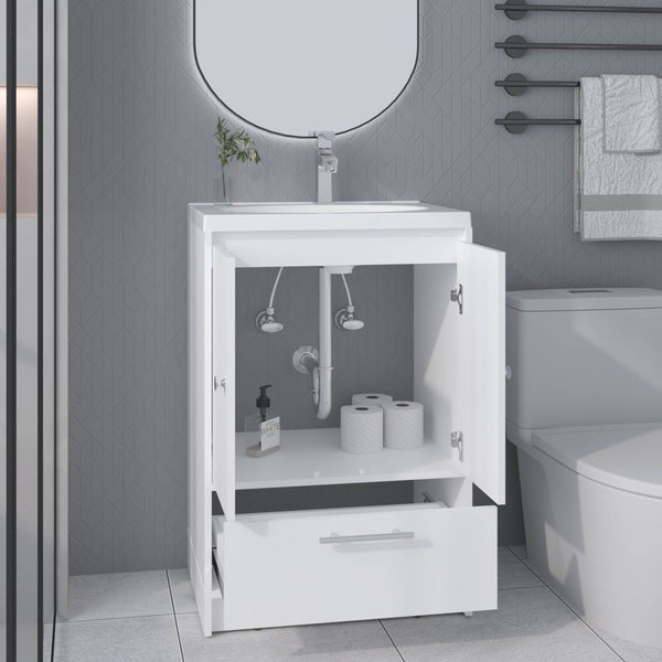 English Elm Bathroom Vanity Slim Sink Cabinet with Single Door, Engineered Wood, Space-Saving Modern Design White 34.25 L x 23.23 W x 13.39 H B097P350321