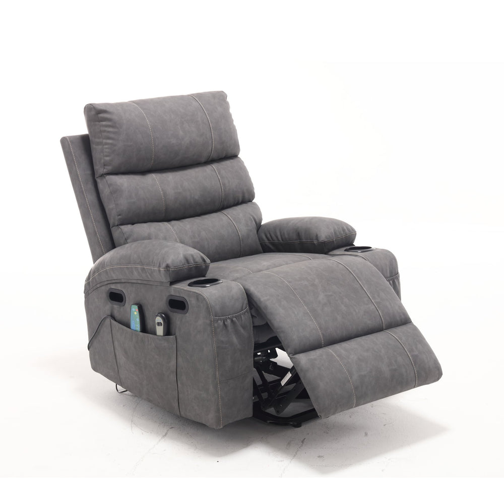 English Elm 21"seat Large Electric Power Lift Recliner Chair with 8-Point Vibration Massage, Lumbar Heat, Remote Control Gray 29.52 L x 26.77 W x 20.47 H W2297P264019