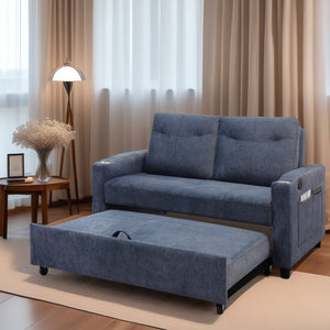 English Elm Modern Velvet Loveseat Sofa Bed with USB Charging, Storage Pockets, Toss Pillows & Reclining Backrest W1183S00013