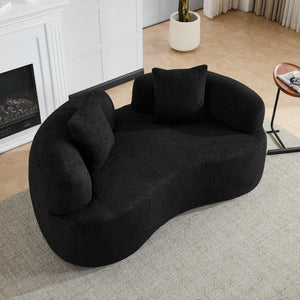 English Elm 66.93 Inch Curved Teddy Velvet Loveseat Sculptural Compact Sofa for Apartments Black W3612P406628
