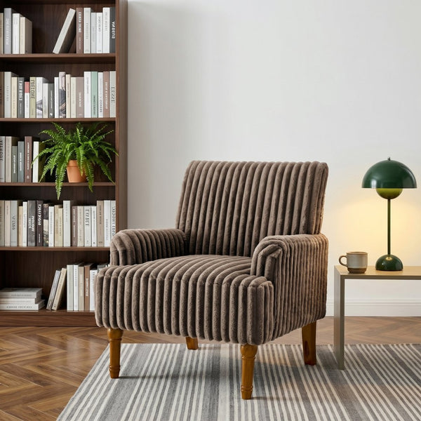 English Elm Modern Wide Wale Corduroy Accent Chair Solid Wood Legs Upholstered Living Room Seat Dark Coffee W5568P445691