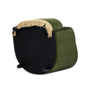 English Elm Jennifer Taylor Home - Serena Olive Green Performance Velvet Barrel Back Accent Chair with Ruched Texture & Bullion Fringe Elegance B2719P355285