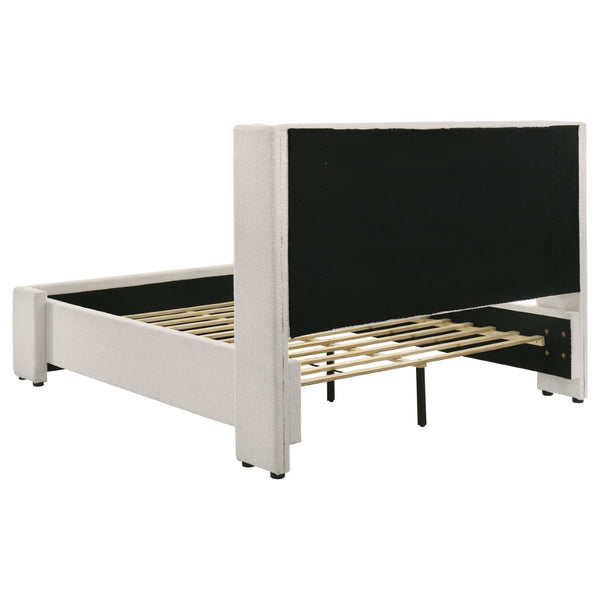 English Elm Froberg Boucle Wingback Queen Bed Sculptural Upholstered Frame for Modern Bedrooms B062S01391