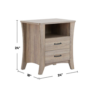 English Elm Nightstand Rustic Natural Finish with Open Top Shelf & 2 Smooth-Glide Drawers for Bedroom Storage B016P253792