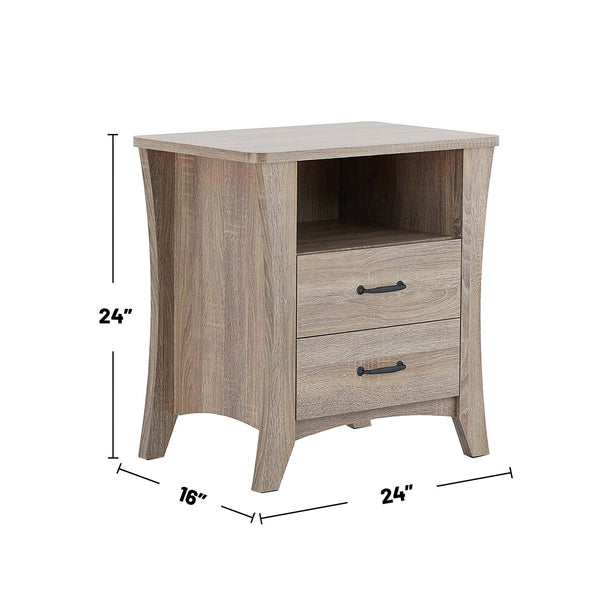 English Elm Nightstand Rustic Natural Finish with Open Top Shelf & 2 Smooth-Glide Drawers for Bedroom Storage B016P253792