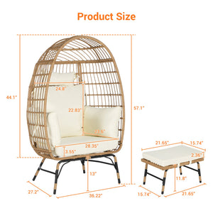 English Elm Wicker Oversized Egg Chair with Ottoman and 3.2" Thick Cushions, Handwoven PE Rattan, Weatherproof Comfort Beige W874P264667