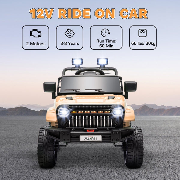 English Elm Qaba 12v Battery Powered Kids Ride on Utv with Spring Suspension and Remote Khaki W2225P249875