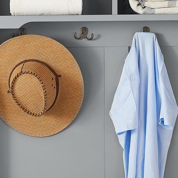 English Elm Modern Classic Hall Tree with Solid Poplar Feet, Double Hooks, Shoe Bench & Antique Hardware Organizer Gray W2275P210039