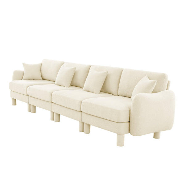 English Elm Boucle 3-Seater Sofa With Chic Shell-Shaped Armrests, Cylindrical Legs, And Plush Beige Upholstery W3041S00276