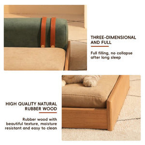 English Elm Modern Oak Veneer Pet Bed with Chenille Upholstery and Orthopedic Foam Cushion Wood W3136P445673