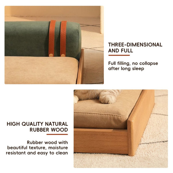 English Elm Modern Oak Veneer Pet Bed with Chenille Upholstery and Orthopedic Foam Cushion Wood W3136P445673