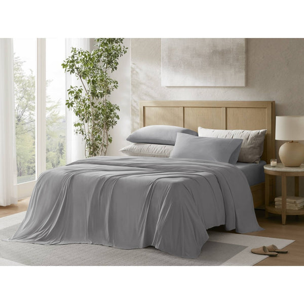 English Elm 4-piece Queen Nylon Spandex Sheet Set Moisture Wicking Stretch Fabric for Hot Sleepers Grey B035P408289