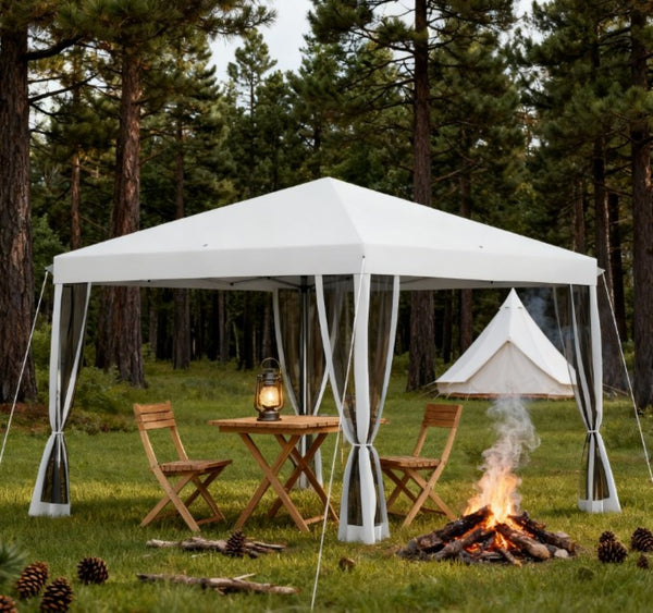 English Elm Height Adjustable 10x10 Pop up Canopy with Mesh Walls Steel Frame Uv Protection T3971P425602