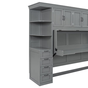 English Elm Twin Murphy Wall Bed with Integrated Desk Wardrobe and Storage Cabinet in White LP000767AAE