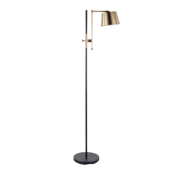 English Elm Metric Industrial Steel Floor Lamp with Antique Brass Shade for Living Room Corners B202P224160