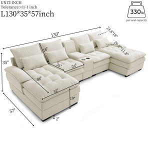 English Elm 130" U-Shaped Sectional Sofa With Console & Cupholders – 6-Seater Sleeper Couch For Stylish Living Spaces W1117S00243