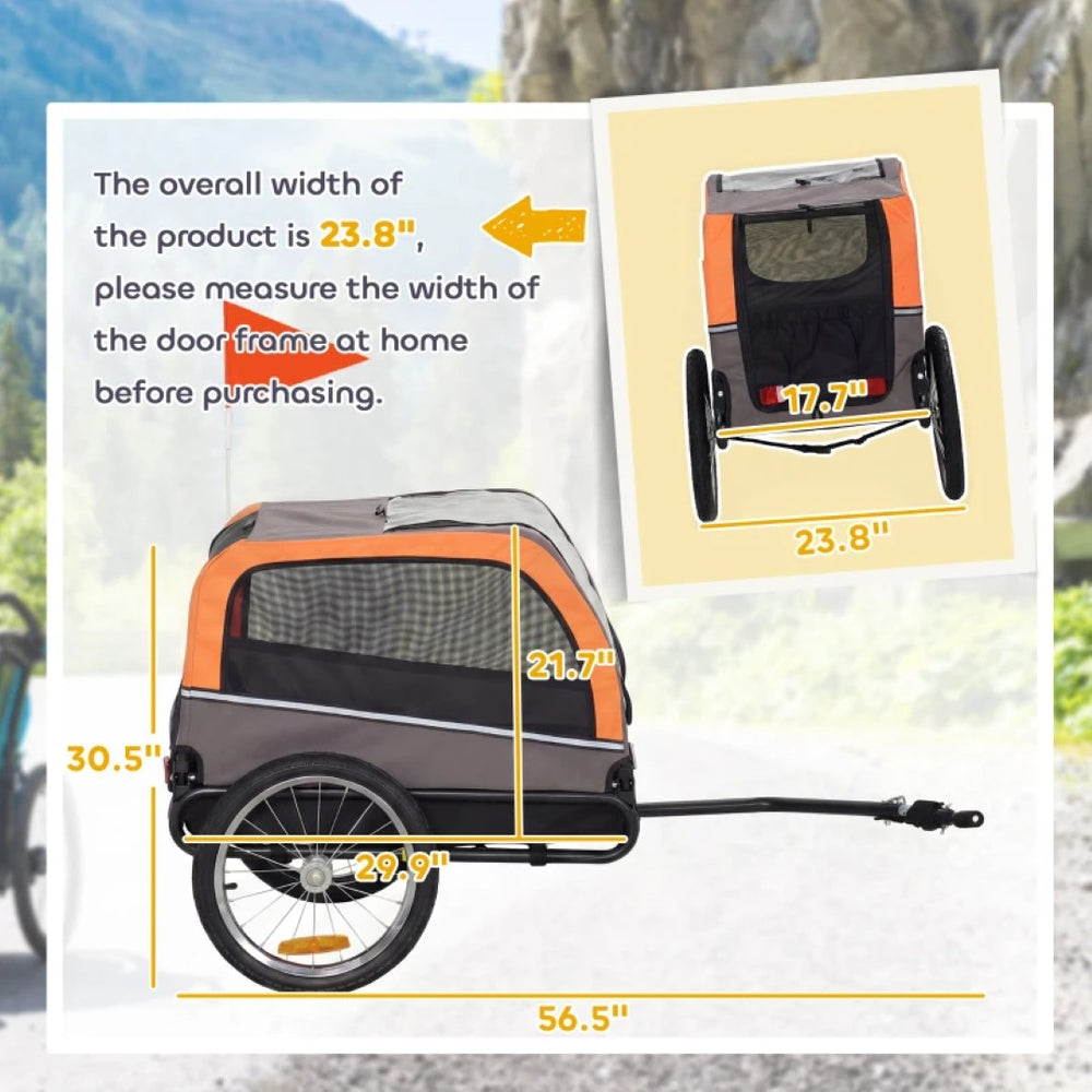 English Elm Foldable Pet Bike Trailer Steel Frame Oxford Fabric Ventilated Cabin for Medium Dogs T3971P468459