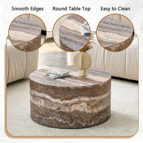 English Elm Cave Stone Patterned Mdf Round Coffee Table for Minimalist Industrial Living Rooms W1151P460954