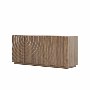 English Elm Buffet Sideboard with 3d Ripple Door Texture Walnut Finish Wide Living Room Storage W2263P467025