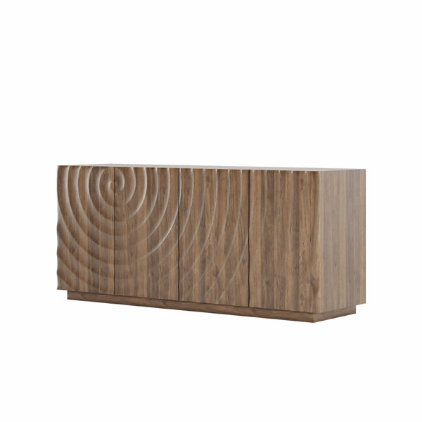 English Elm Buffet Sideboard with 3d Ripple Door Texture Walnut Finish Wide Living Room Storage W2263P467025