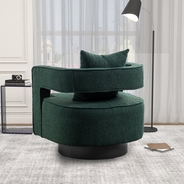 English Elm 29.13"w Boucle Swivel Accent Chair Open Back 360 Rotation Modern Lounge Seating Green W3188P417877