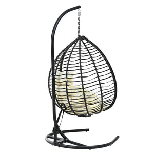English Elm U_style Wicker Egg Swing Chair with Iron Stand Foldable Hanging Seat for Porch Balcony N711P389502A